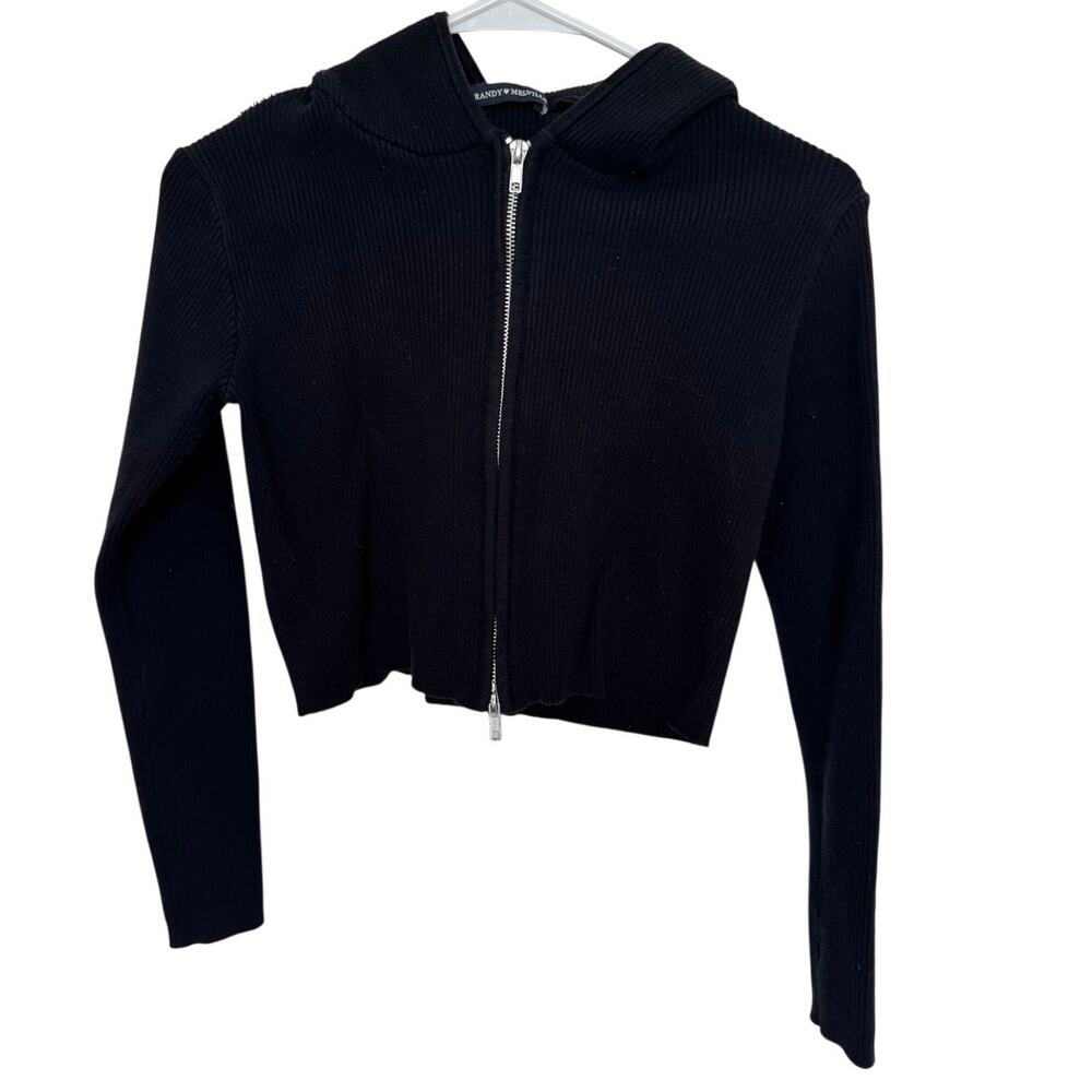 Brandy Melville Black Ribbed Zip Up Hoodie